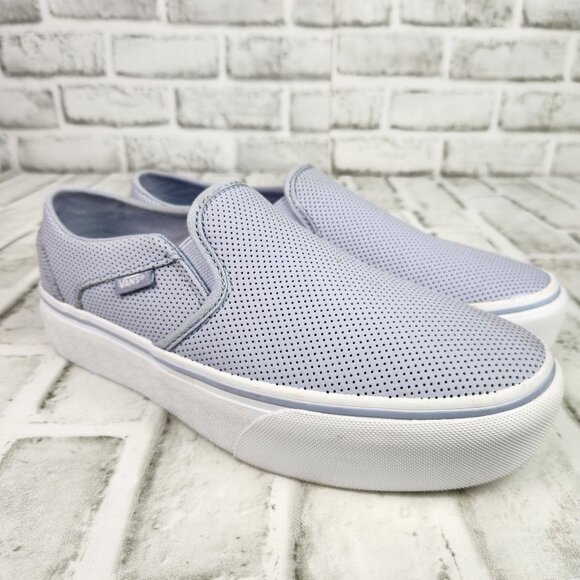 Vans Asher Deluxe Perforated Platform Women's Sz 8 Sky Blue Leather Slip-On Shoe - Picture 1 of 10